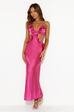 Impressed Satin Maxi Dress Hot Pink