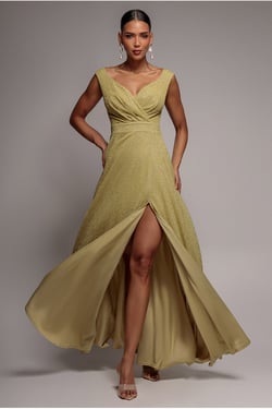 Goddiva Crossover Lurex Glitter Maxi Dress - Gold