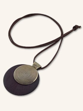 Vintage Wooden Rings Long Necklace - Dark Brown / One-Size