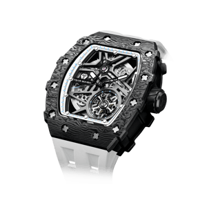 TSAR BOMBA Men's Luxury Tonneau Mechanical Sport Watch | Carbon Fiber Watch | Black White | Elemental TB8209CF | Japanese Automatic Skeleton Movement | 10ATM Waterproof