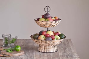 nkuku Montali Rattan 2 Tier Fruit Stand | Serveware | One Size | Black & Natural