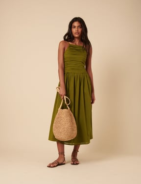 Green Ruched Talia Midi Dress