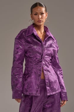AKIRA Crazy Touch Velvet Button Down Top | Size 1X