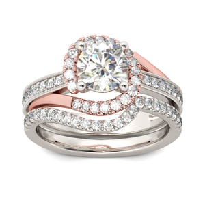 Jeulia Split Shank Round Cut Sterling Silver Ring Set