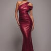 Goddiva One Shoulder Sequin Evening Maxi - Wine