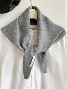 Merino Wool Knitted Triangle Scarf - Charcoal Gray / One Size