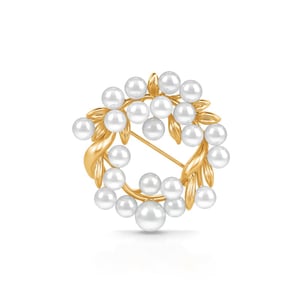 Jeulia "Lady Pearl" Leaf Circle Cultured Pearl Sterling Silver Brooch