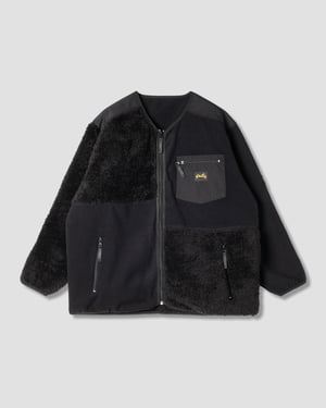 Patchwork Fleece Cardigan (Black) - XXL