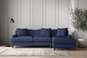 nkuku Deni Large Right Hand Chaise Sofa | Make To Order | Recycled Cotton Navy | No Colour