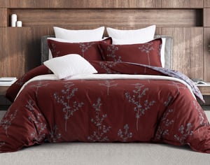 QE Home Vermillia Duvet Cover, Cotton Set, Botanical, Red, Queen
