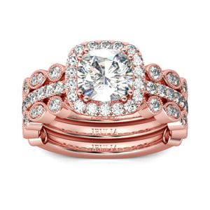 Jeulia 3PC Halo Cushion Cut Sterling Silver Ring Set