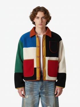 Vintage Geometric Colorful Patchwork Jacket - 2589 - Photo Color / 2XL