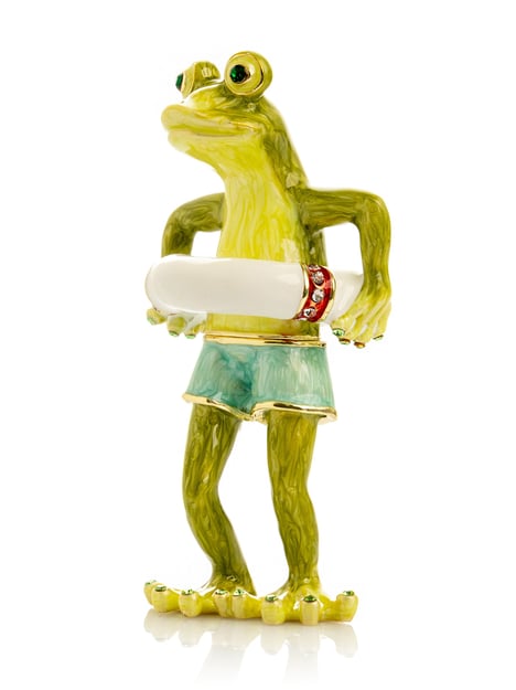 Green Frog in Swim Trunks Trinket Box