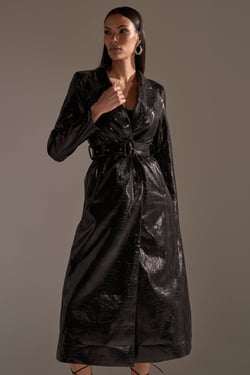 AKIRA Acquired Taste Faux Leather Trench Coat | Black | Size 1X