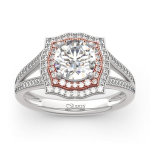 Jeulia Two Tone Halo Round Cut Sterling Silver Ring