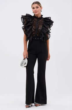 AKIRA Walk That Walk Ruffle Jumpsuit | Black | Size Small