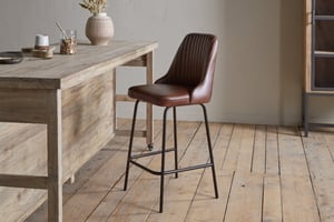nkuku Harsha Leather Counter Dining Chair | Seating | One Size | Chocolate Brown