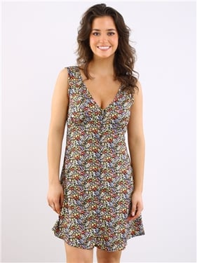 Brave Soul Print Short Dress - Black Floral - M