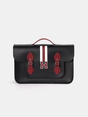 The 15 Inch Batchel - Black with Harvard Stripe