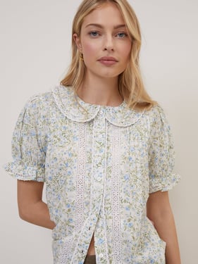 White Floral Peter Pan Blouse