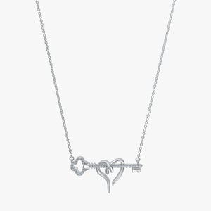 Clover Heart & Key Necklace - 0.10 CT