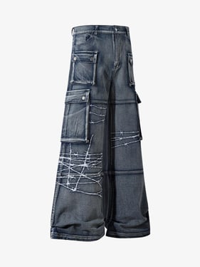 Thesupermade High Street Embroidery Hip-Hop Jeans - 2122 - Blue / 2XL