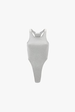 Victoria Beckham High Leg Bodysuit In Grey Marl - XL - Womens