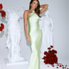 Clover Fields Satin Halter Maxi Dress Lime