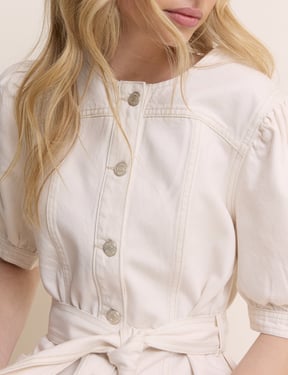 White Denim Puff Sleeve Hallie Mini Dress