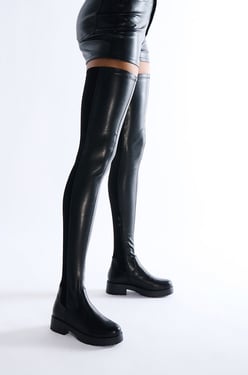 AKIRA Azalea Wang Haydee Over The Knee Suede And PU Boot | Black | Size 9