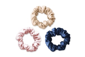 Champagne / Precious Pink / Midnight Blue Silk Scrunchies Set - Champagne/Pink/Blue