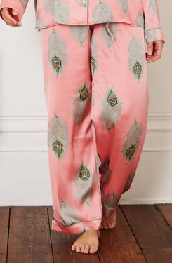 Womens Stand Alone Satin Pyjama Bottoms Warm Pink Peacock Feather - 3XL / 22-24 / Pink