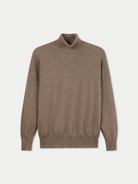 Women T-Neck Organic Color Cashmere Sweater - L-XL / taupe / WK1075-57
