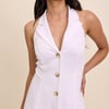 White Linen-Blend Halterneck Midi Dress