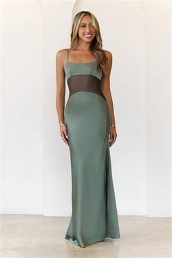High Definition Satin Maxi Dress Olive