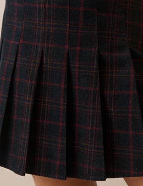 Black and Red Tartan Pleated Mini Skirt