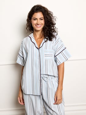 Womens Textured Twill Oversize Pyjamas Powder Blue Pinstripe - 3XL / 22-24 / Blue
