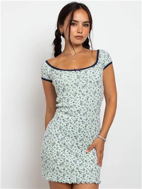 Daisy Street Pointelle Ditsy Milkmaid Mini Dress - Green - 8
