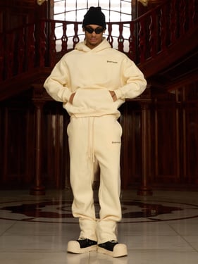 Thesupermade Street Hip-Hop Letters Fleece Tracksuit - 2230 - Beige / 2XL / Set