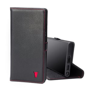 Samsung Galaxy S22 Ultra Leather Wallet Case (with stand function) - Black with Red Detail