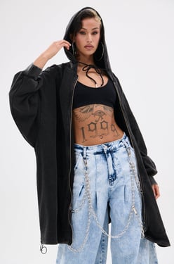 AKIRA Believe What You Heard Oversized Zip Up Sweatshirt
