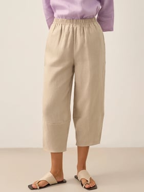 100% Linen Crop Pants RORY - Taupe / XXXL