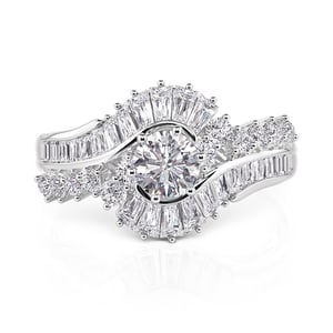 Jeulia Art Deco Swirl Halo Engagement Ring Sterling Silver