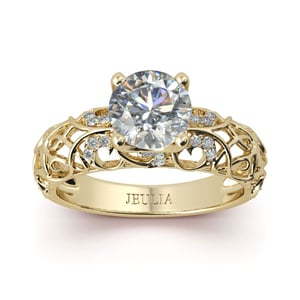 Jeulia Gold Tone Vines Round Cut Sterling Silver Ring