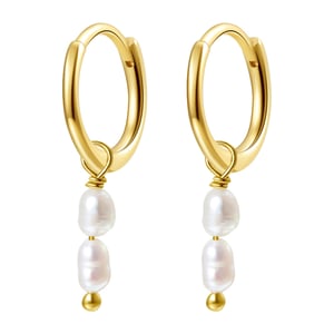 Double Pearl Charm Hoop Earrings Sterling Silver Gold