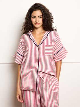 Womens Textured Twill Oversize Pyjamas Candy Stripe - 3XL / 22-24 / Red