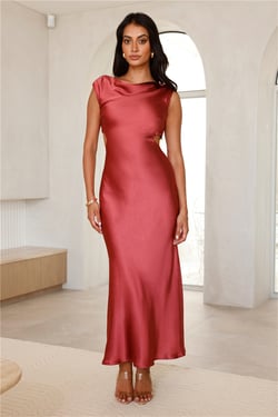 Luxe Destinations Satin Maxi Dress Rust