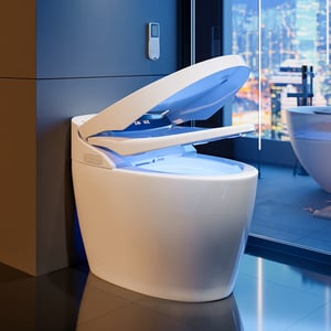Set of Two Modern Smart 1.28 GPF Floor Mount Elongated Automatic Smart Bidet Toilet Seat