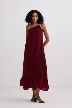 One-shoulder Maxi dress in Burgundy - Burgundy / 3XL