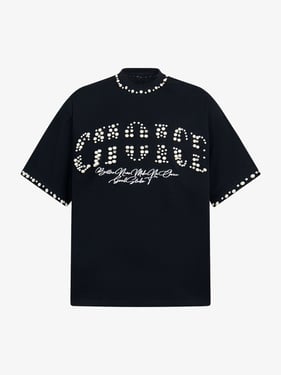 Elegant Pearl-Embellished Oversized T-Shirt - Black / 3XL